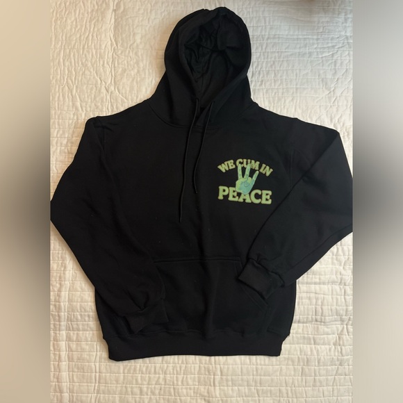 assholes live forever Other - Black Graphic Hoodie with 'We C'm In Peace' Print